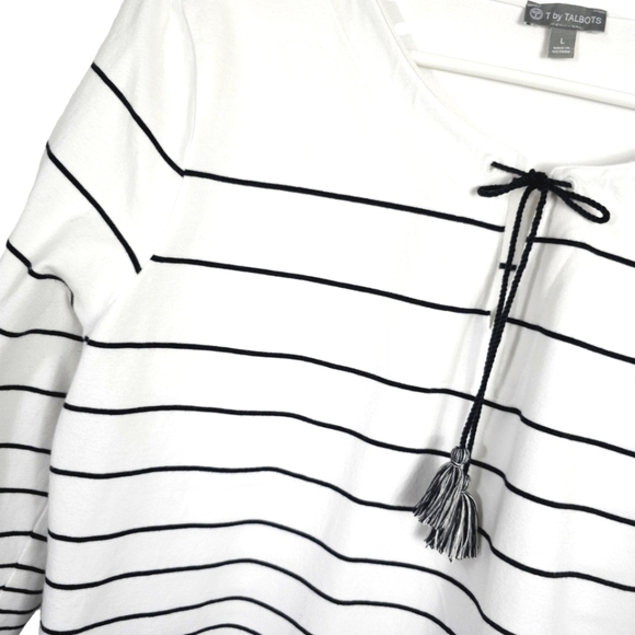 Talbots STRIPE TASSEL SPLIT-NECK Top - Picture 6 of 9